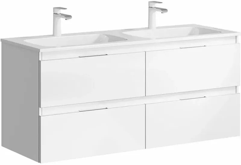 Комплект подвесной тумбы на две чаши Aqwella Accent 122x45 см, белый с умывальником Малага 1220